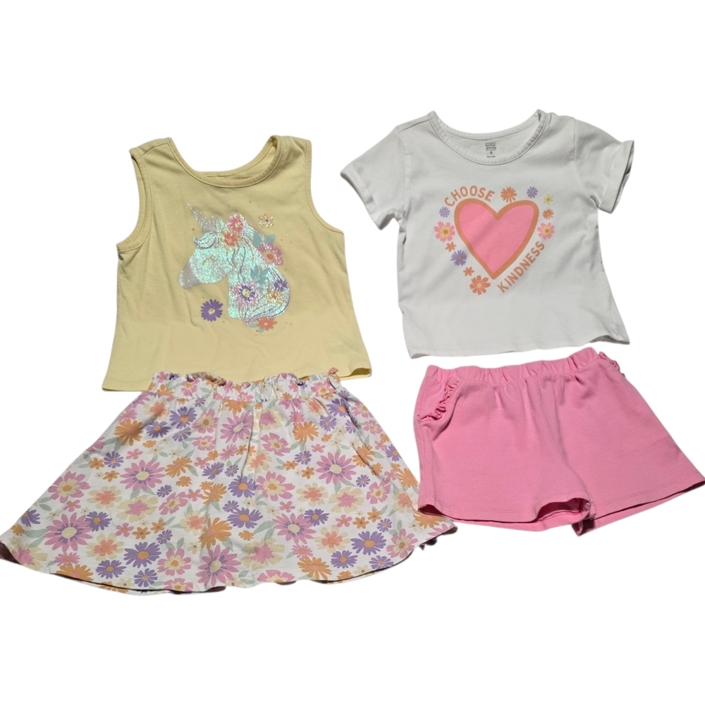 Jensen Colorful Girls' Clothes Set - Yellow, Pink, White and Floral, Size 6